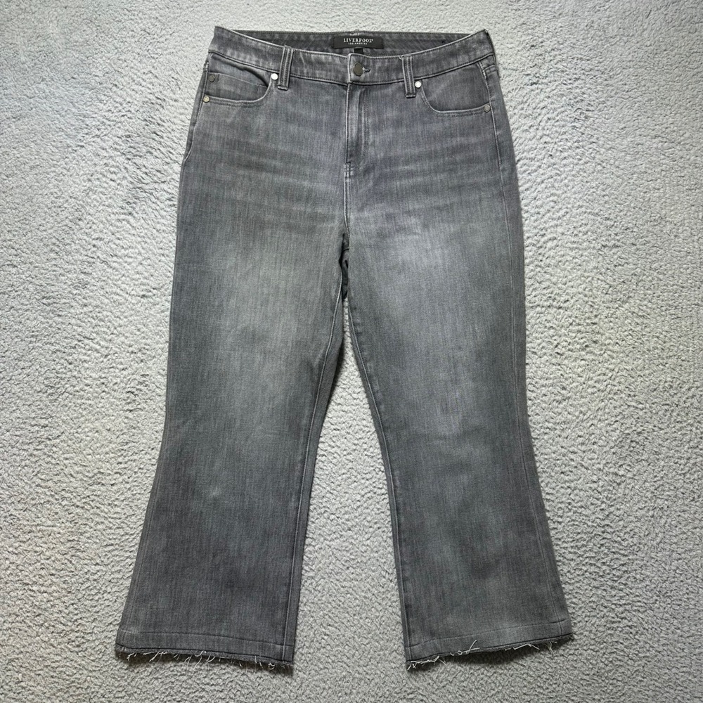 Liverpool Los Angeles Womens Jeans Gray Crop‎ Flare Raw Hem 10/30 Crop 30x23